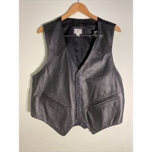 Western Frontier Men`s Genuine Black‎ Leather Buttoned Vest / Size Large